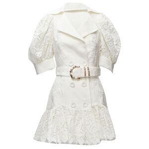 Acler embroidery eyelet puff sleeve belted double breasted dress